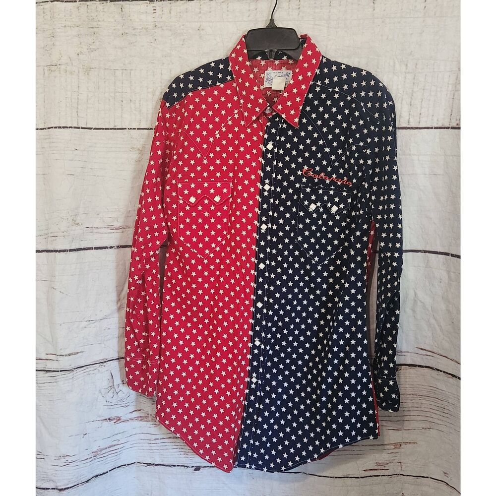 Vintage‎ Rockmount Ranch Wear Patriotic Stars Snap Front Western Shirt Size XL